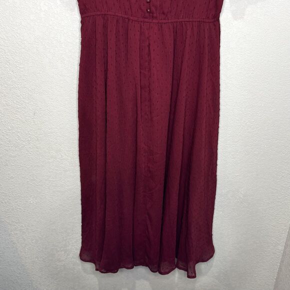 JESSAKAE Dress Womens XL Burgundy Swiss Dot Midi V Neck Button Detail JEE-011 - Picture 4 of 9
